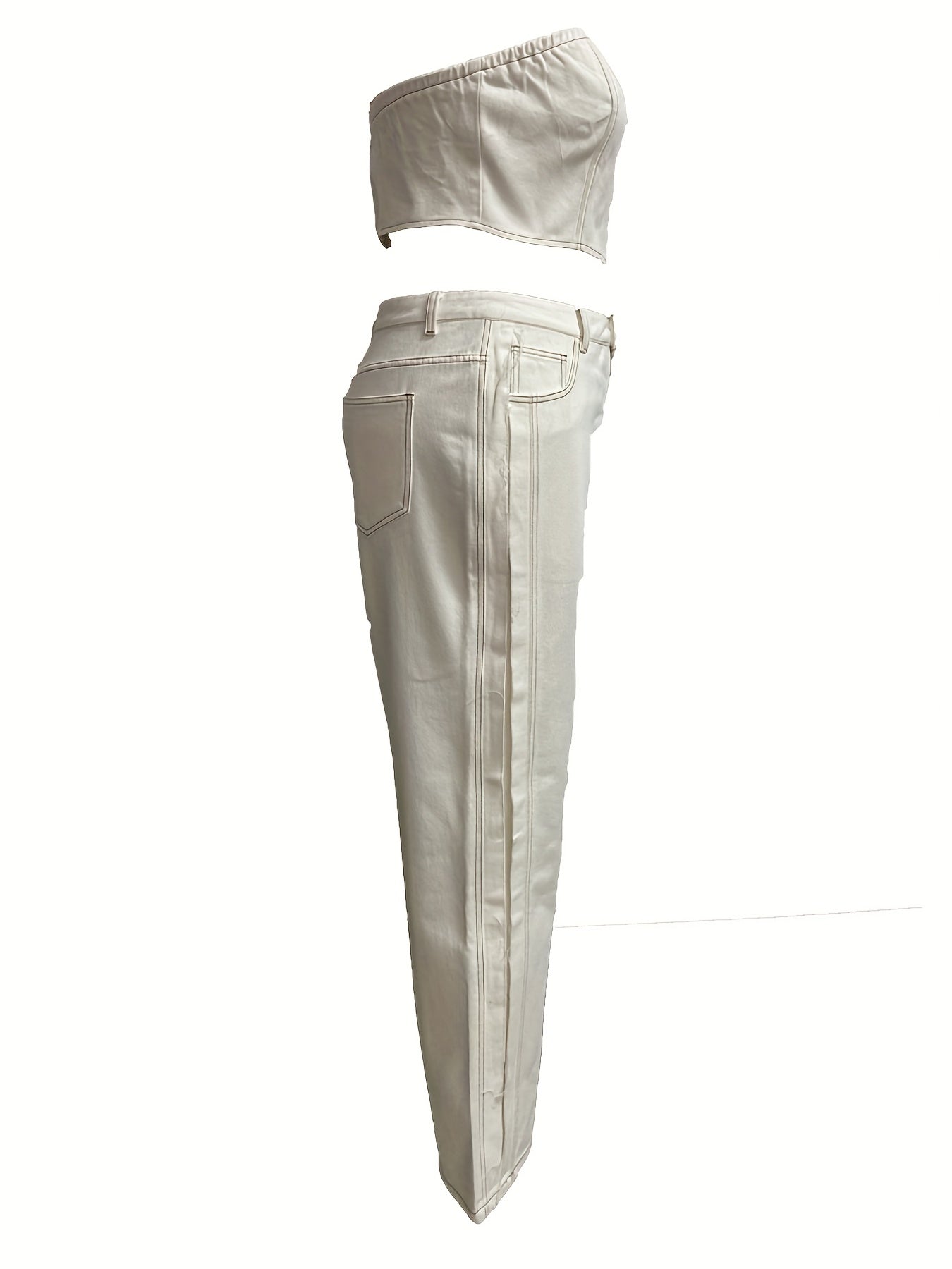 Ribbed Tube Top & Wide Leg Jeans 2 Piece Set