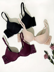 3pcs Lace Stitching Push Up Bra Comfy Everyday T Shirt Bra Women's Linger