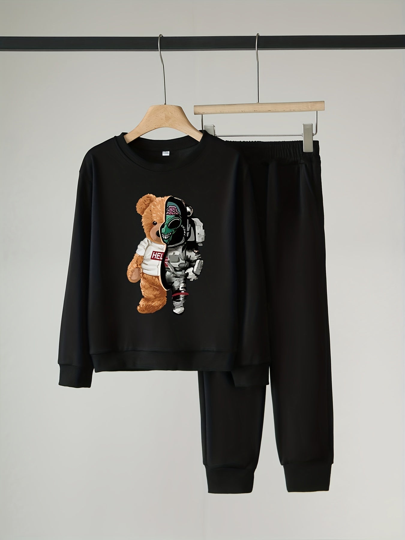 Alien Bear Pattern Boy's 2pcs Sweatshirt & Sweatpants Set