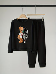 Alien Bear Pattern Boy's 2pcs Sweatshirt & Sweatpants Set