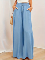 Solid Drawstring Culottes Wide Leg Pants Women's Clothing