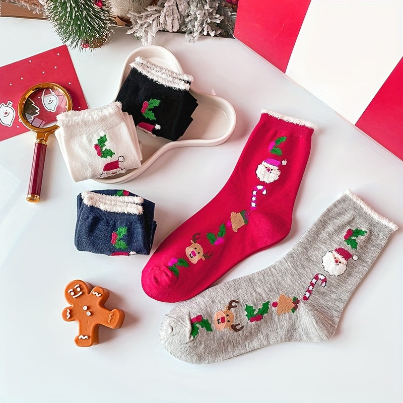 5 Pairs Christmas Print Socks Women's Stockings