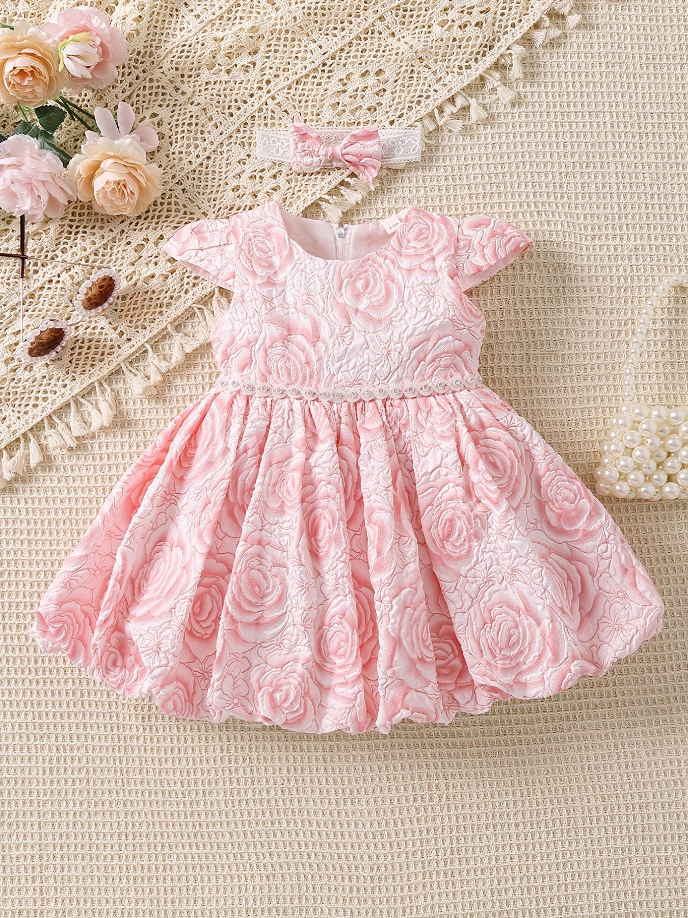 Sweet Girls Floral Graphic Pleated Puffy Dress Baby Casual Dress