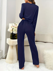 Anchor Print Pajama Set Long Sleeve Top & Pants Women's Sleepwear