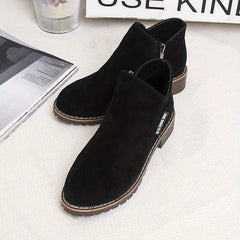 Women's Chunky Heeled Ankle Boots Solid Side Zipper Shoes Low Heel Short Boots