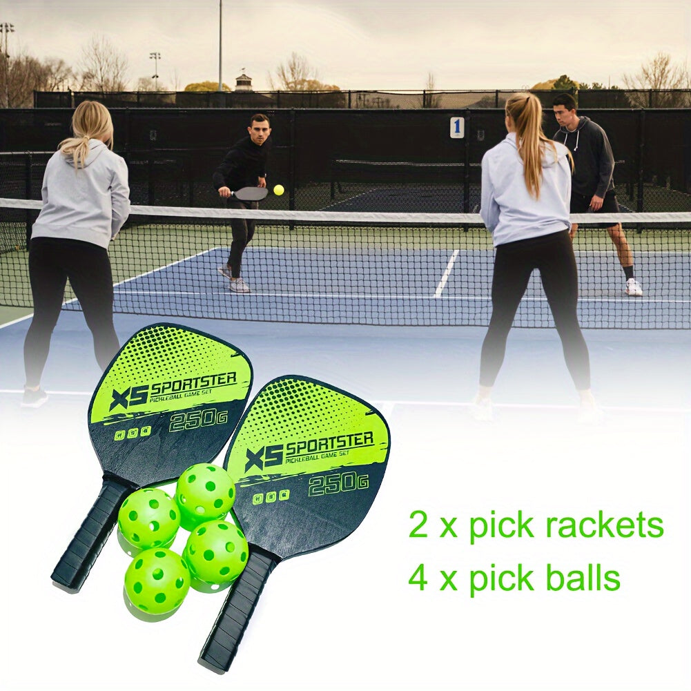 Wooden Pickleball Paddle Set with 2 Handles, 4 Balls & Bag