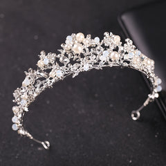 Silvery Crystal Faux Pearl Tiaras And Crowns Headband Rhinestone Hairband Bride