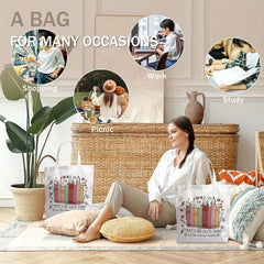 Boho Floral Book Lover's Tote Bag with Quote