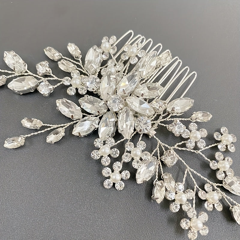 Crystal Faux Pearl Beads Hair Comb Head Jewelry Hair Accessories