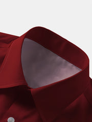 Men's Red Striped Lapel Shirt with Santa Print