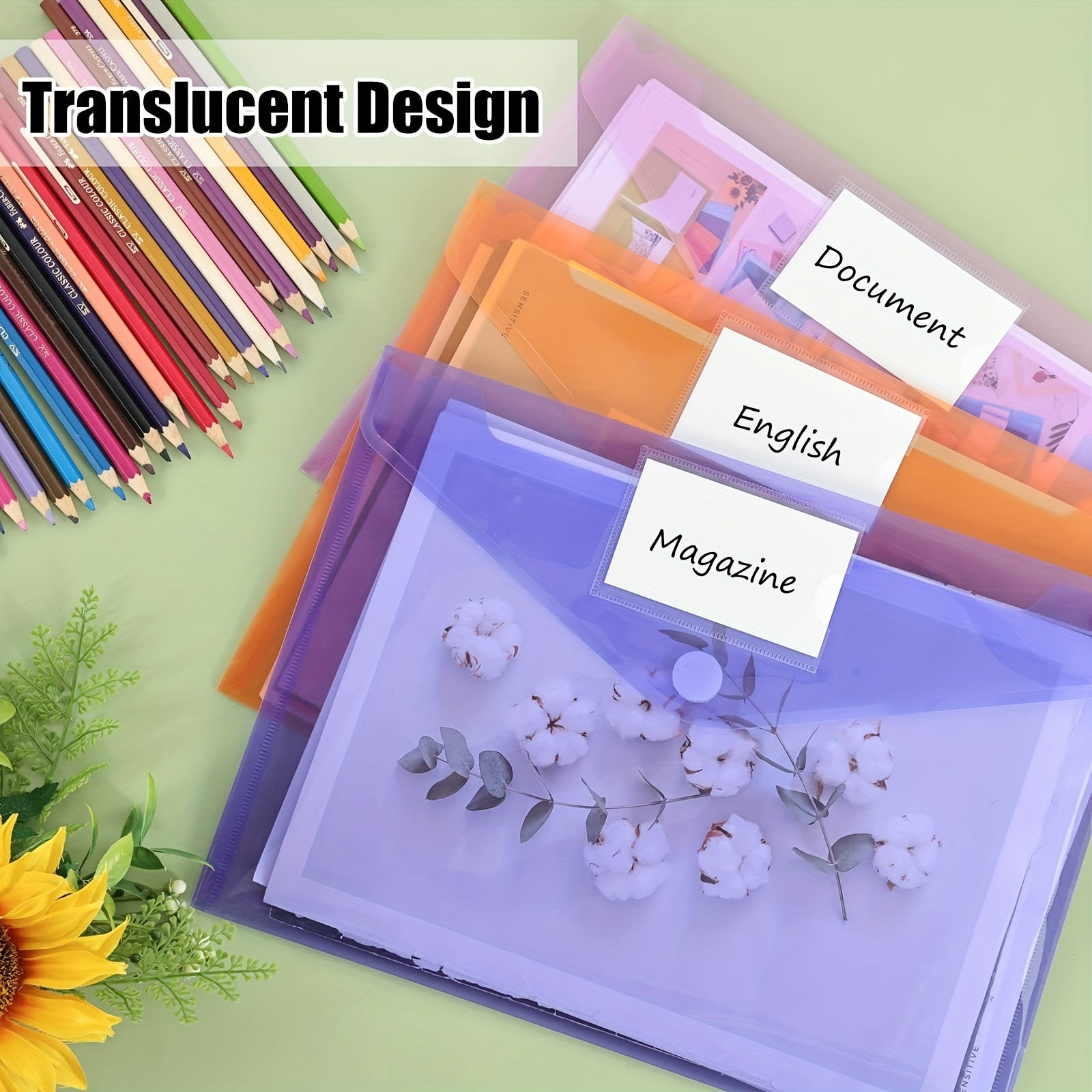 48pcs 10 Colors Plastic Envelopes Poly Envelopes File Folders