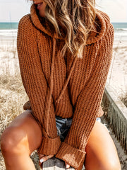 Casual Sweater Solid Textured Long Sleeve Hooded Pullover Jumper