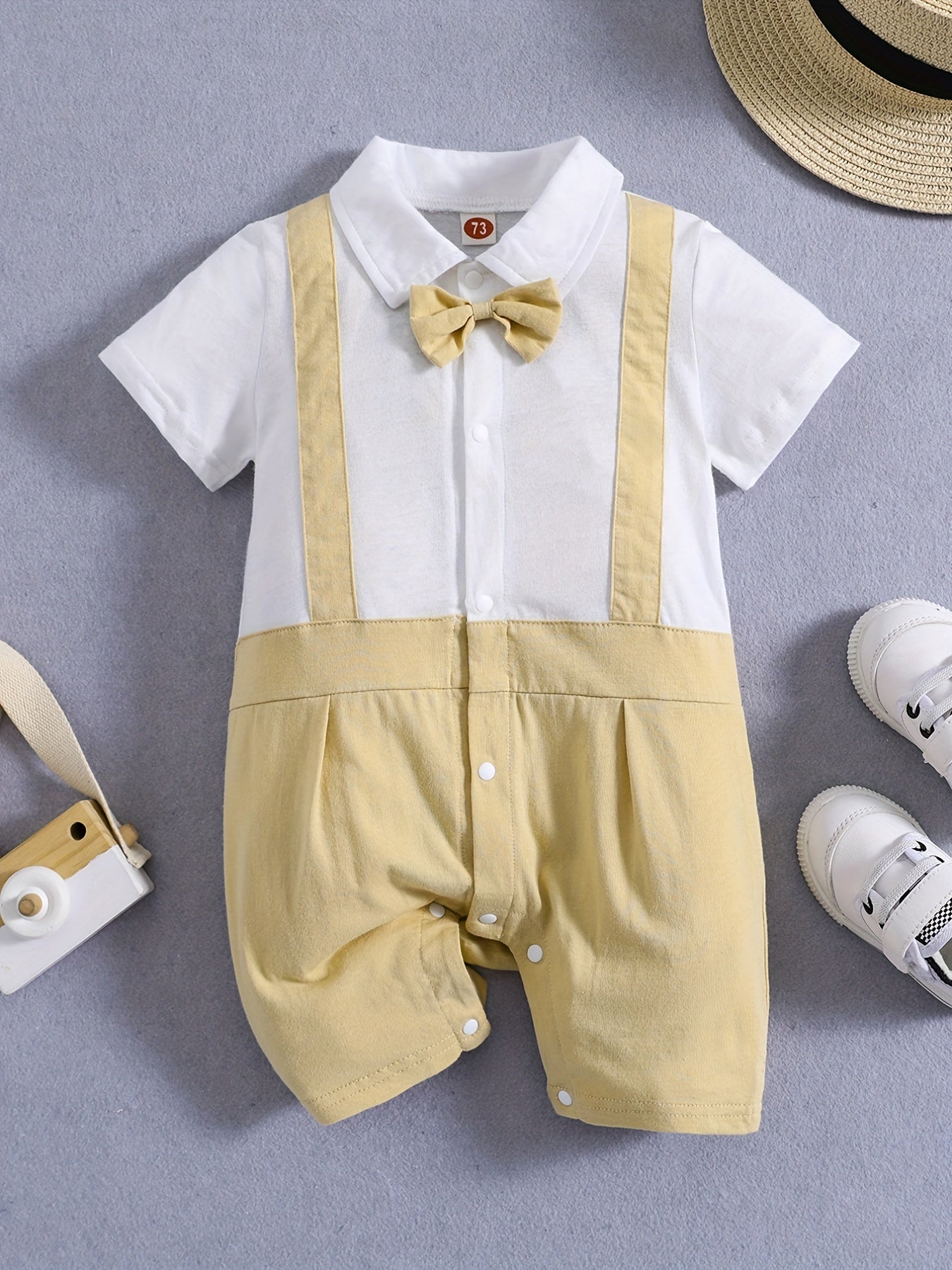 Baby Boy's Cotton Romper with Bowtie Collar