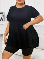 Solid Short Sleeve Smock Tee & Shorts Outfit Set