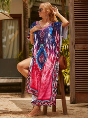 Tie Dye Bat Sleeve V Neck Cover Up Dress