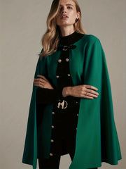 Cape Sleeve Belted Blazer Mock Neck Cloak