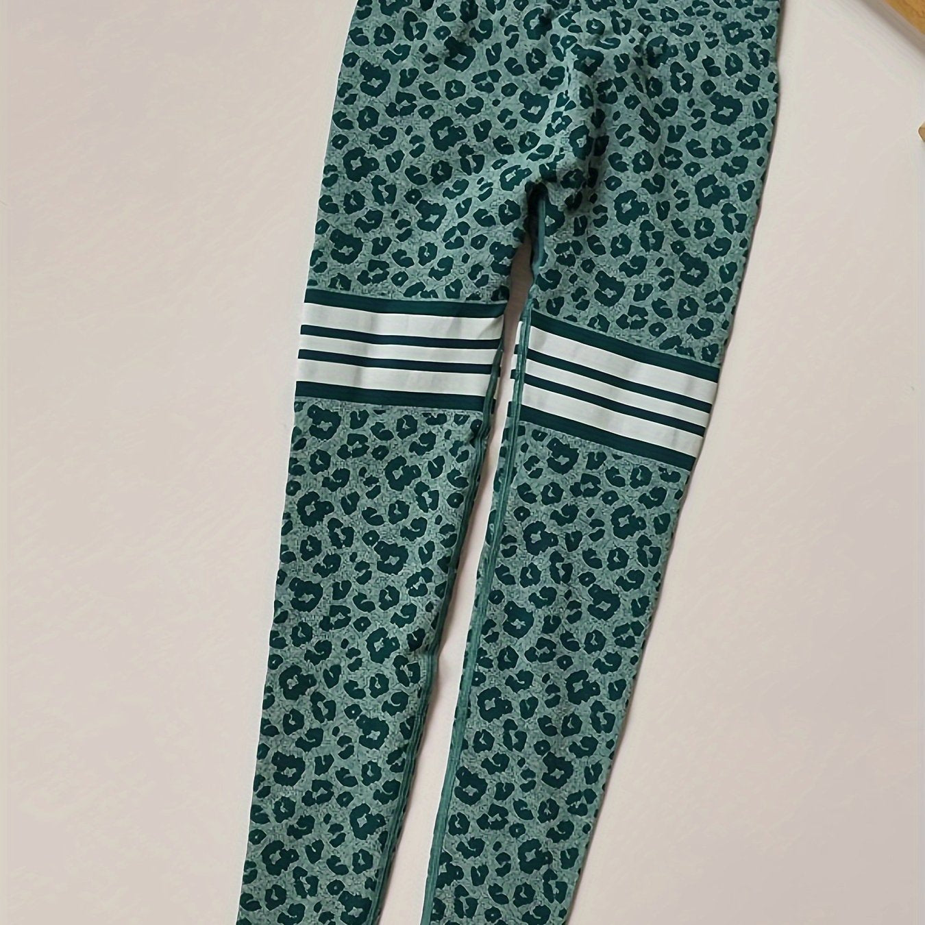 Leopard Print Striped Yoga Pants High Stretch Leggings