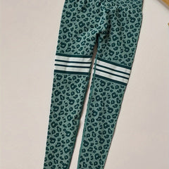 Leopard Print Striped Yoga Pants High Stretch Leggings