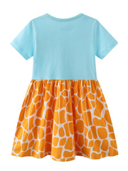 Girls Giraffe Graphic Casual Dress Soft & Comfortable