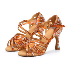 Latin Dance Shoes for Women High Heeled Peep Toe with Cross Strap