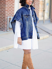Drop Shoulder Denim Jackets Flap Pockets Lapel Women's Denim Clothing
