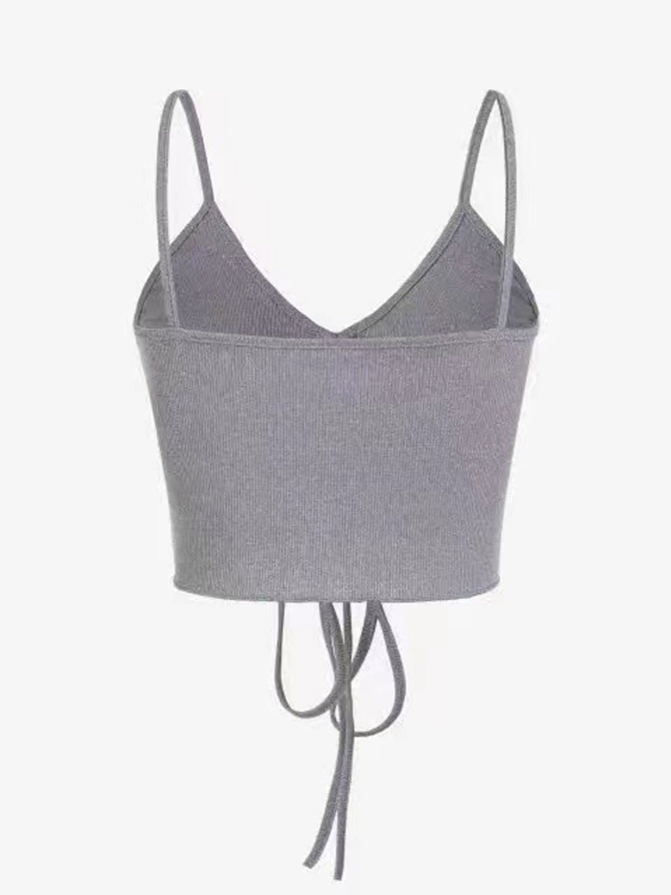 Drawstring Backless Crop Cami Top Sleeveless V Neck Crop Casual Top