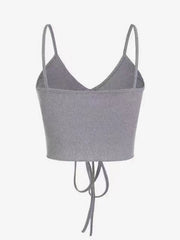 Drawstring Backless Crop Cami Top Sleeveless V Neck Crop Casual Top