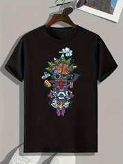 Cool Cartoon Print Men's Graphic Tee for Summer