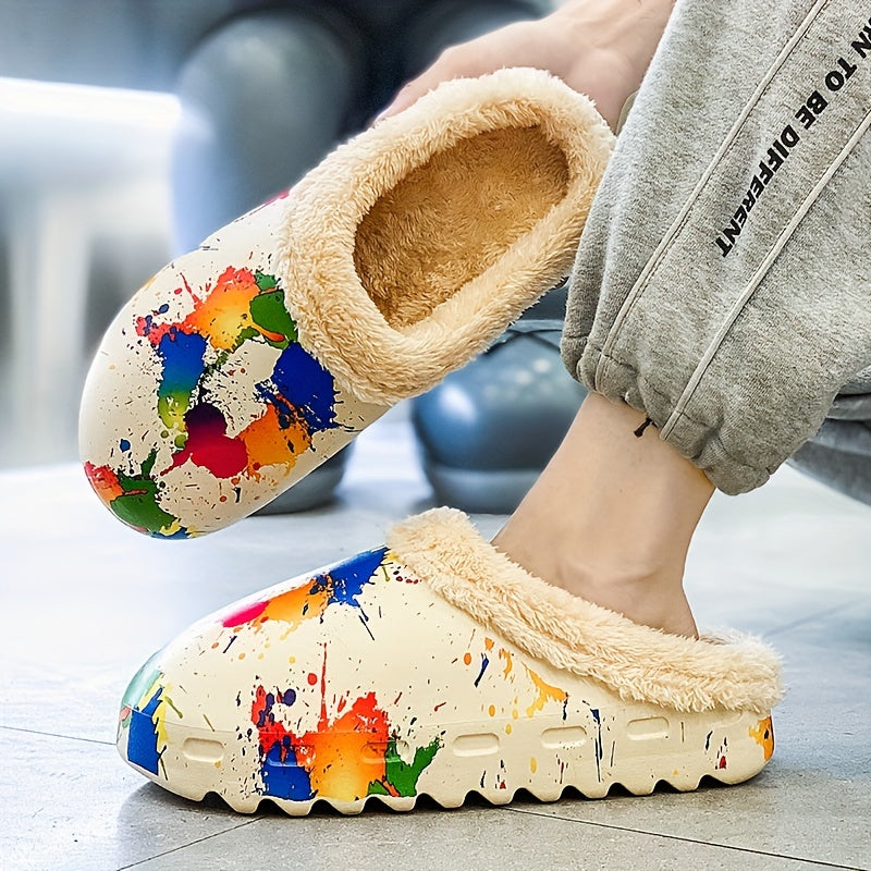 Women's Colorful Painting Warm Slippers Non-slip Outdoor Slippers