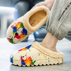 Women's Colorful Painting Warm Slippers Non-slip Outdoor Slippers