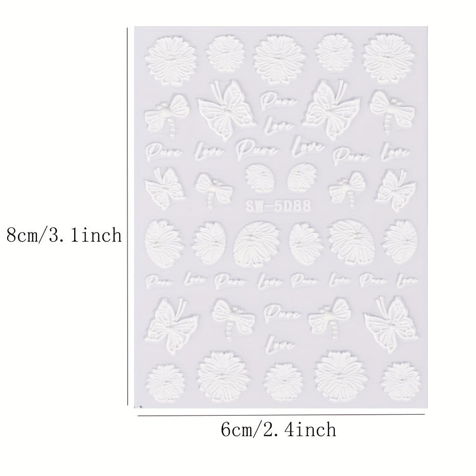 5D Flower Embossed Nail Art Sticker Campanula Butterfly Tulip Rabbit Daisy