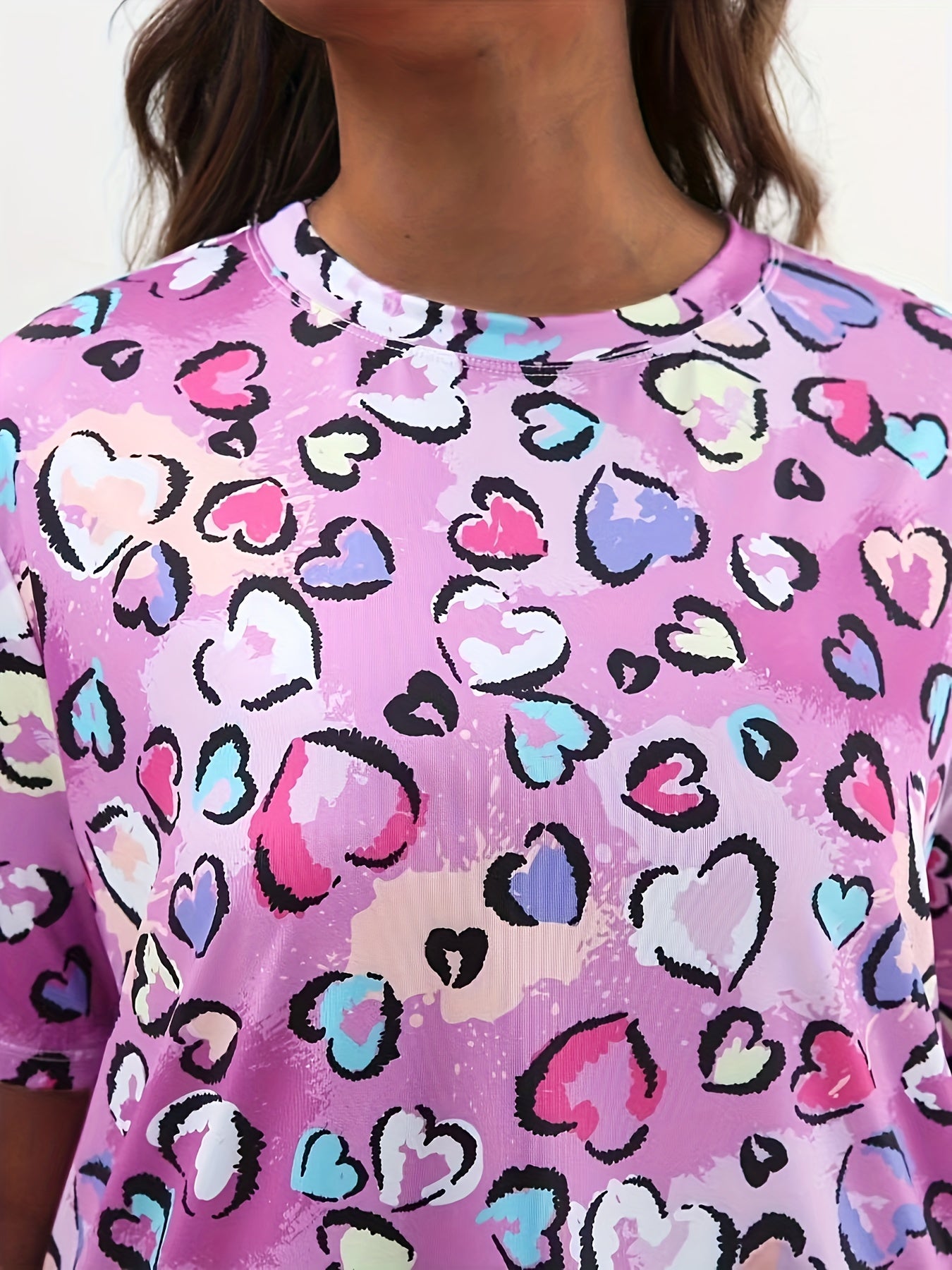 Heart Print Round Neck Nightdress