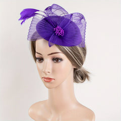 Women Flower Feather Hair Clip Head Piece Horse Race Wedding Hat