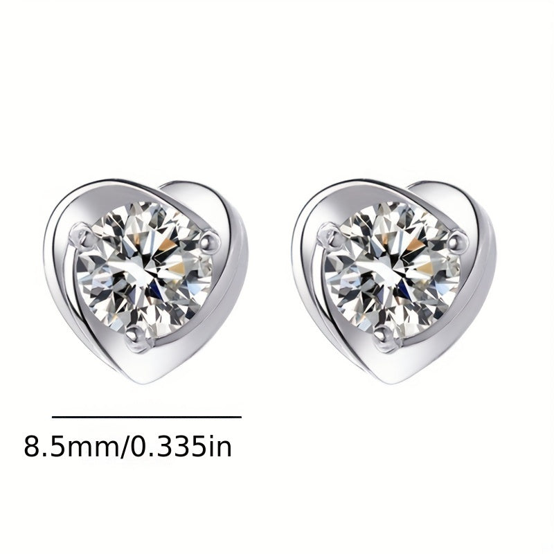 Heart Shaped Stud Earrings Rhinestone Decor Girls Jewelry