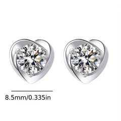 Heart Shaped Stud Earrings Rhinestone Decor Girls Jewelry