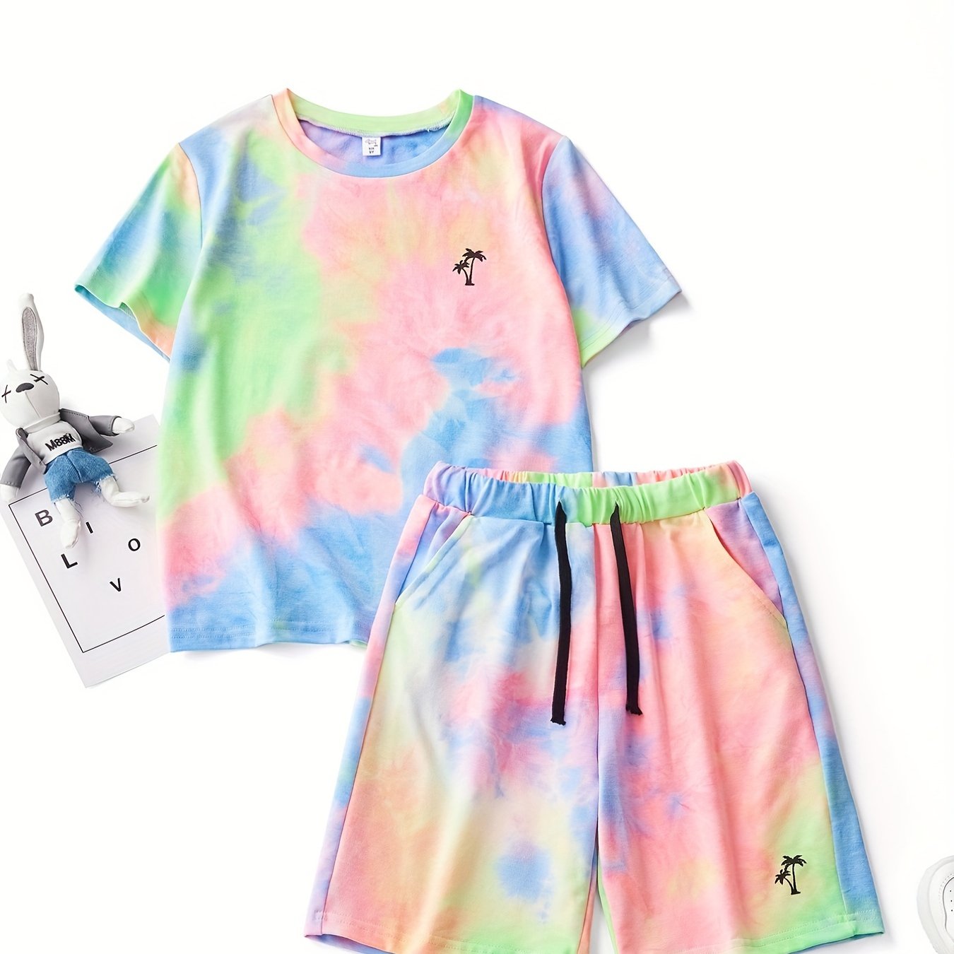 Boys Tie Dye Print Short Sleeve T Shirt & Shorts Set