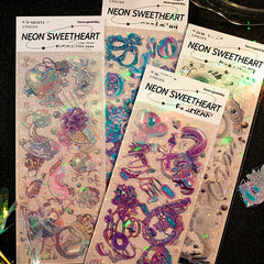 2pcs Acidic Pet Stickers Neon Sweetheart DIY Material