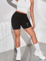 Blessed Print Biker Shorts High Waist Skinny Casual Short Leggings