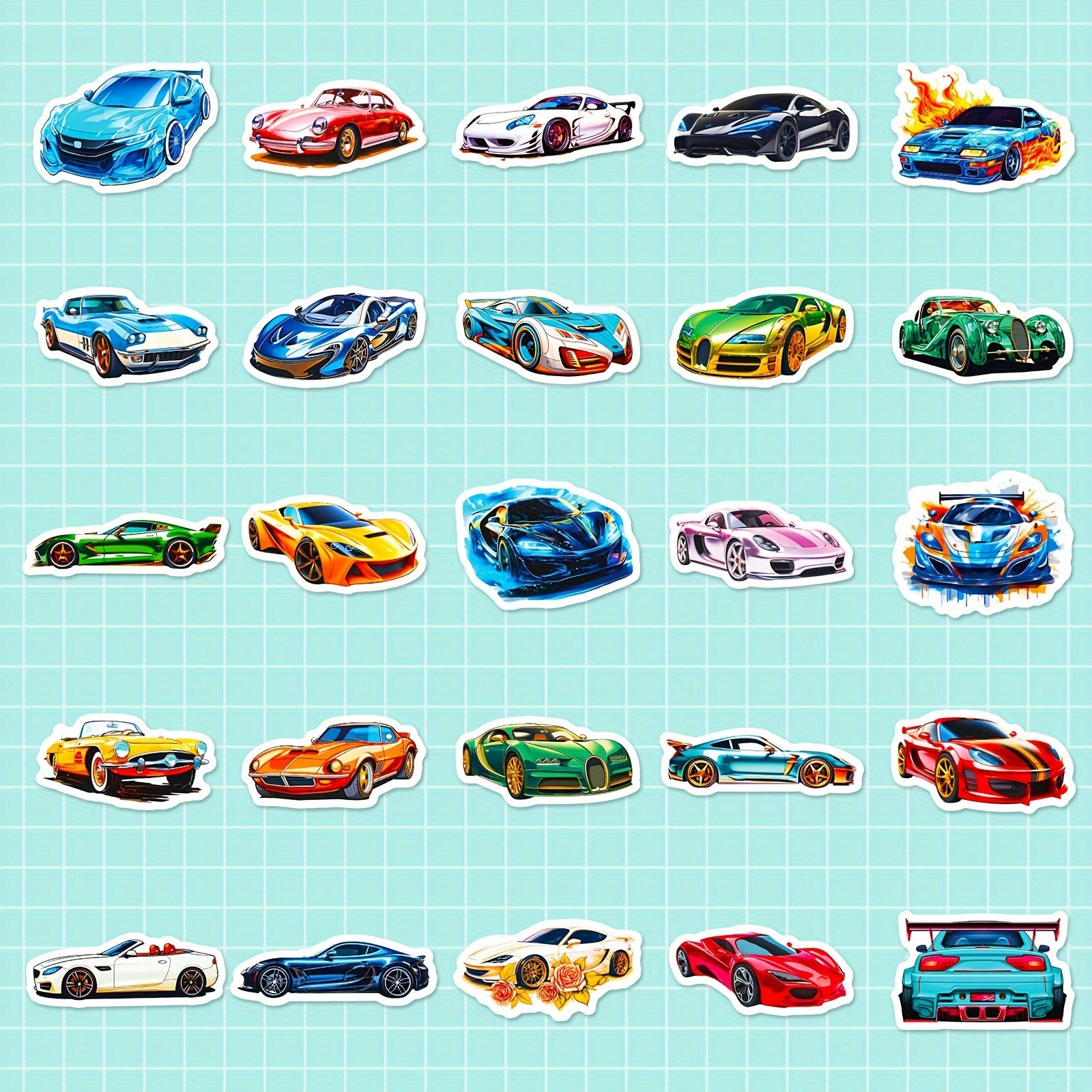 50pcs Cartoon Sports & Supercar Vinyl Stickers Waterproof