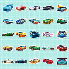 50pcs Cartoon Sports & Supercar Vinyl Stickers Waterproof
