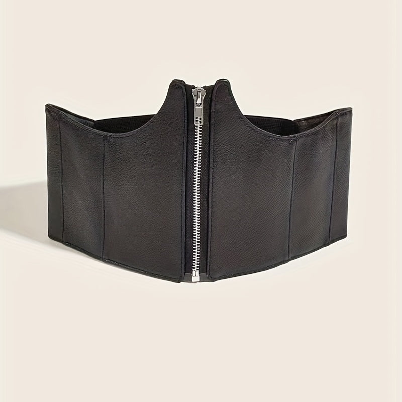 Wide Waistband Lychee Pattern Embossed Zipper Corset Belt for Women