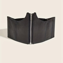 Wide Waistband Lychee Pattern Embossed Zipper Corset Belt for Women