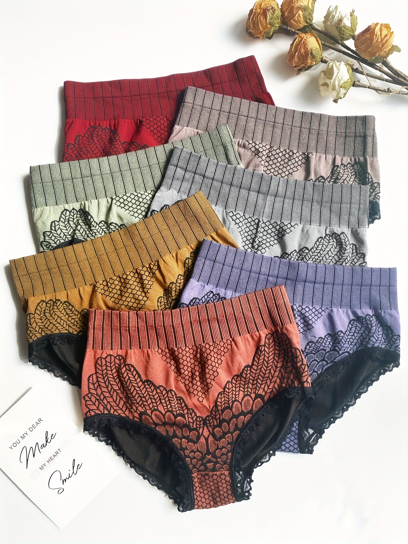 7pcs Lace Stitching Briefs High Waist Sexy Panties Women's Lingerie