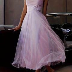 Mesh Lace-Up Backless Maxi Bridesmaid Dress