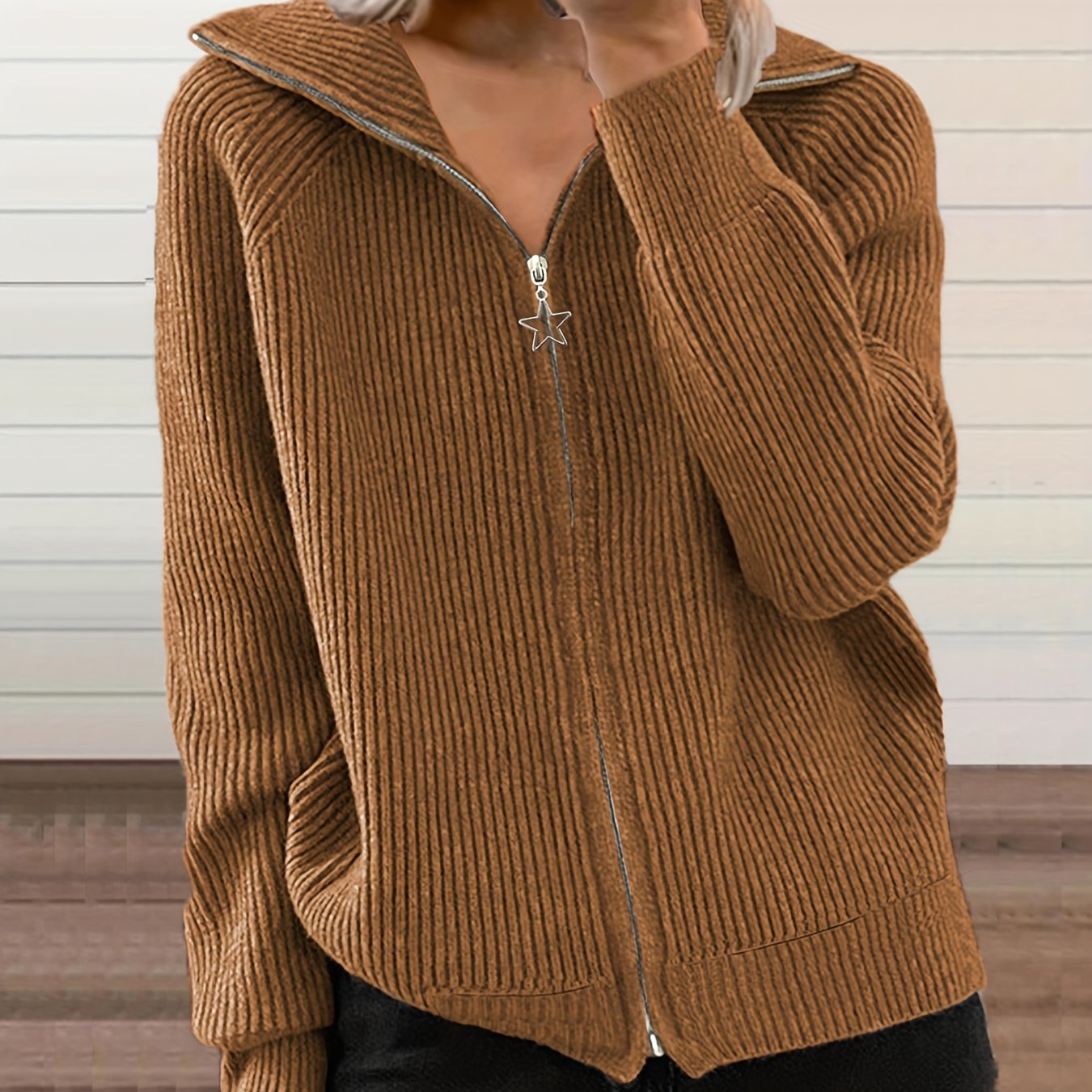 Ribbed Zip Up Cardigan