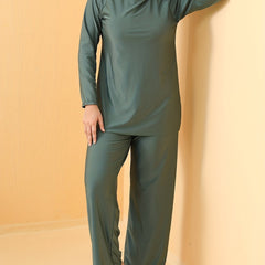 Modest Swimsuit Set Women's Plus Cover High Neck Top & Pants