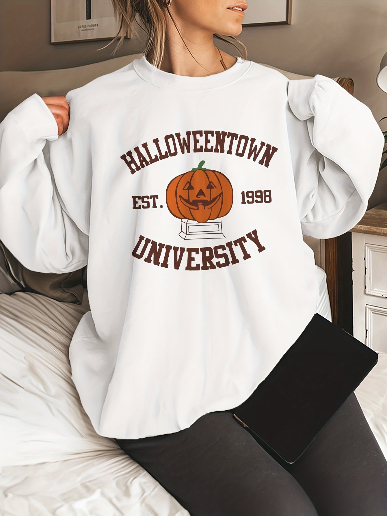 Halloween Print Sweatshirt Long Sleeve Crew Neck Sweatshirt