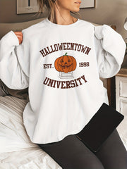 Halloween Print Sweatshirt Long Sleeve Crew Neck Sweatshirt