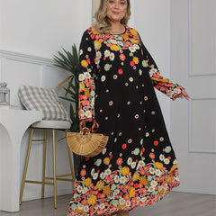 Floral Print Long Sleeve Plus Size Maxi Dress