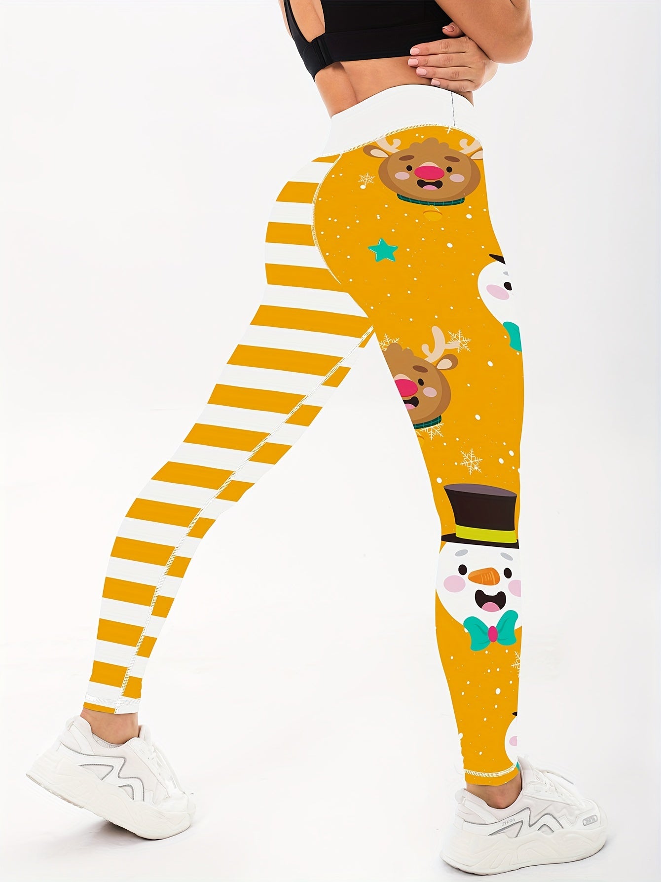 Christmas Print High Waist Yoga Leggings - Quick Drying